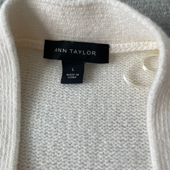 Ann Taylor Cardigan Dress Sweater Women L Cream Stretch Minimalist Capsule - Picture 7 of 8